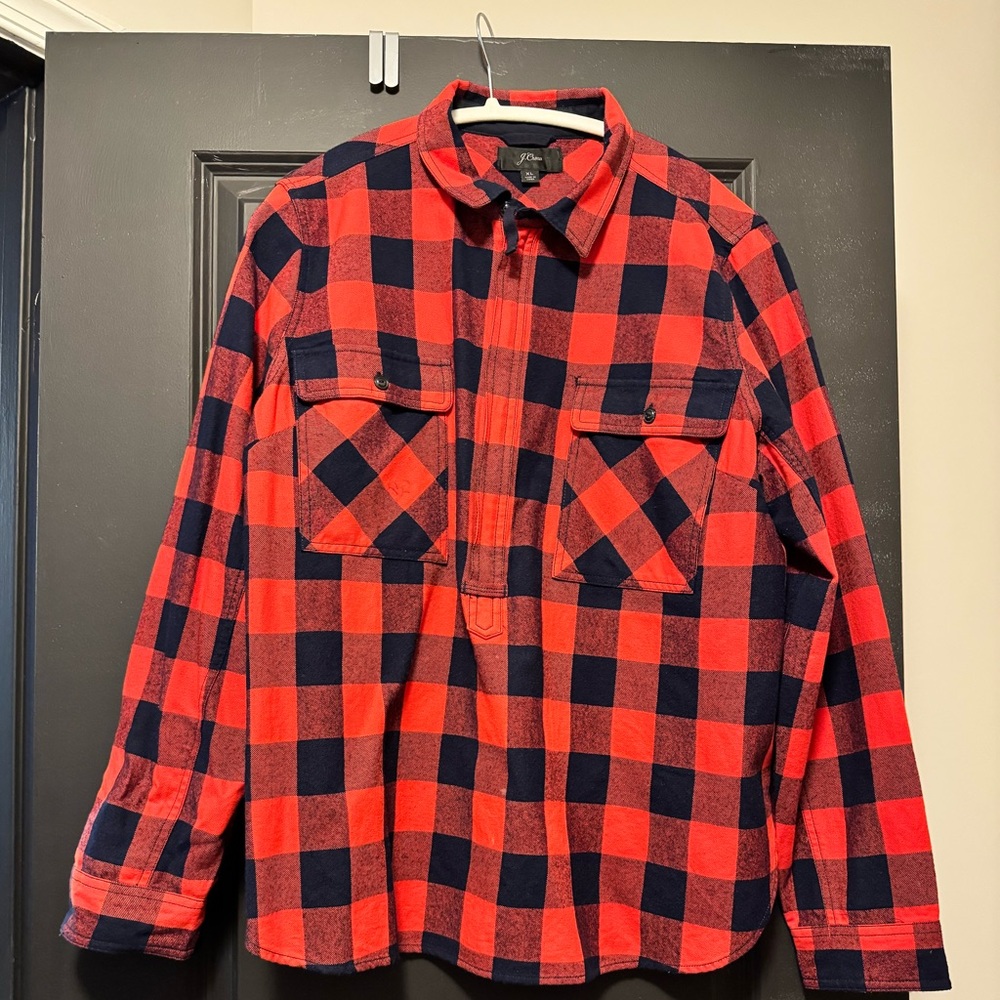 JCrew checkered half zip oversized top